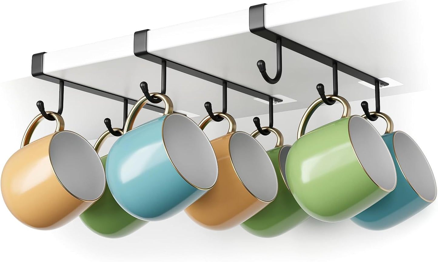 Soporte para Tazas Bajo Gabinete - Set de 3 Organizadores de Tazas para Cocina