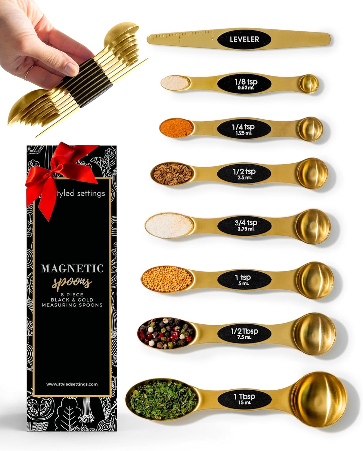 Juego de Cucharas Medidoras Magnéticas de Acero Inoxidable Doradas