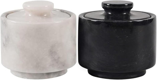 Salero de Mármol Blanco y Negro de 7,6 cm con Tapa