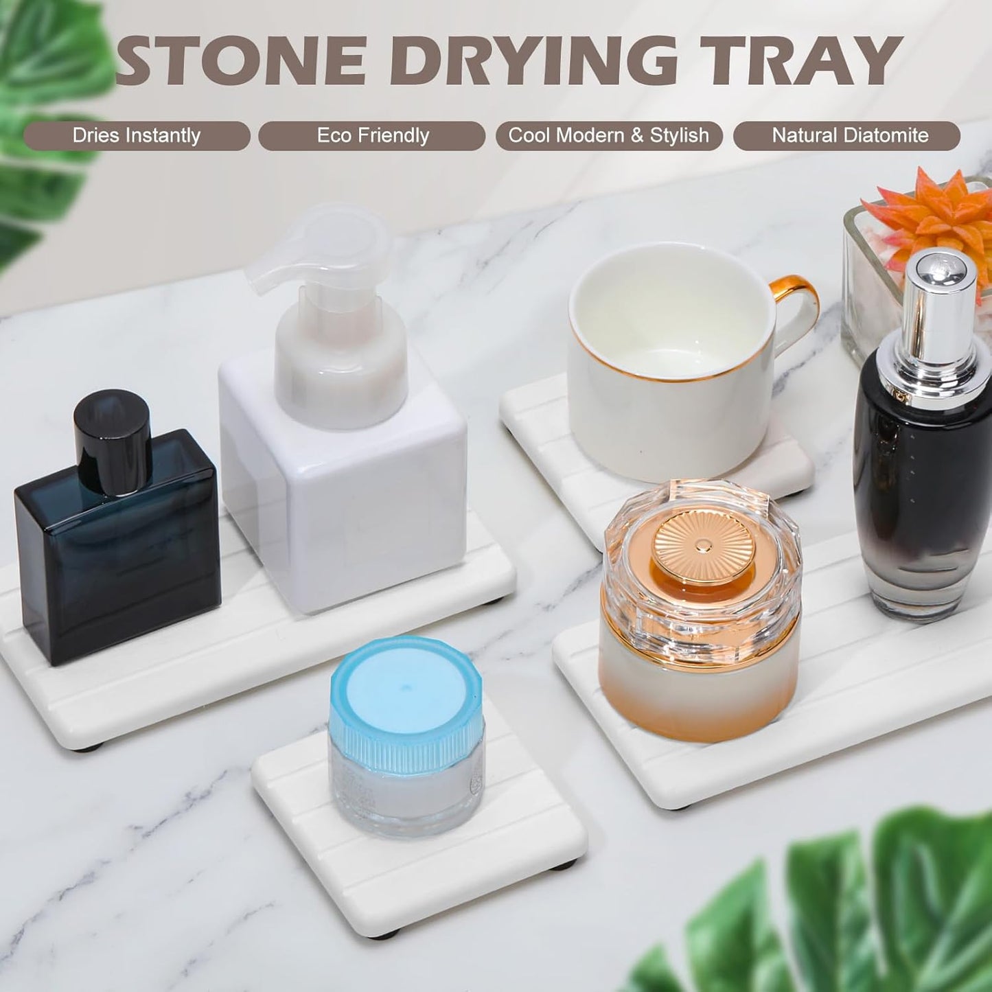 Set de 4 Bandejas Absorbentes de Piedra de Diatomita para Baño y Cocina