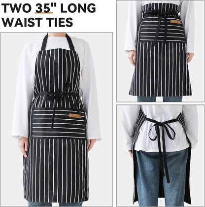 Paquete de 2 Delantales de Cocina con Bolsillos Ajustables (Rayas Negras/Marrones)
