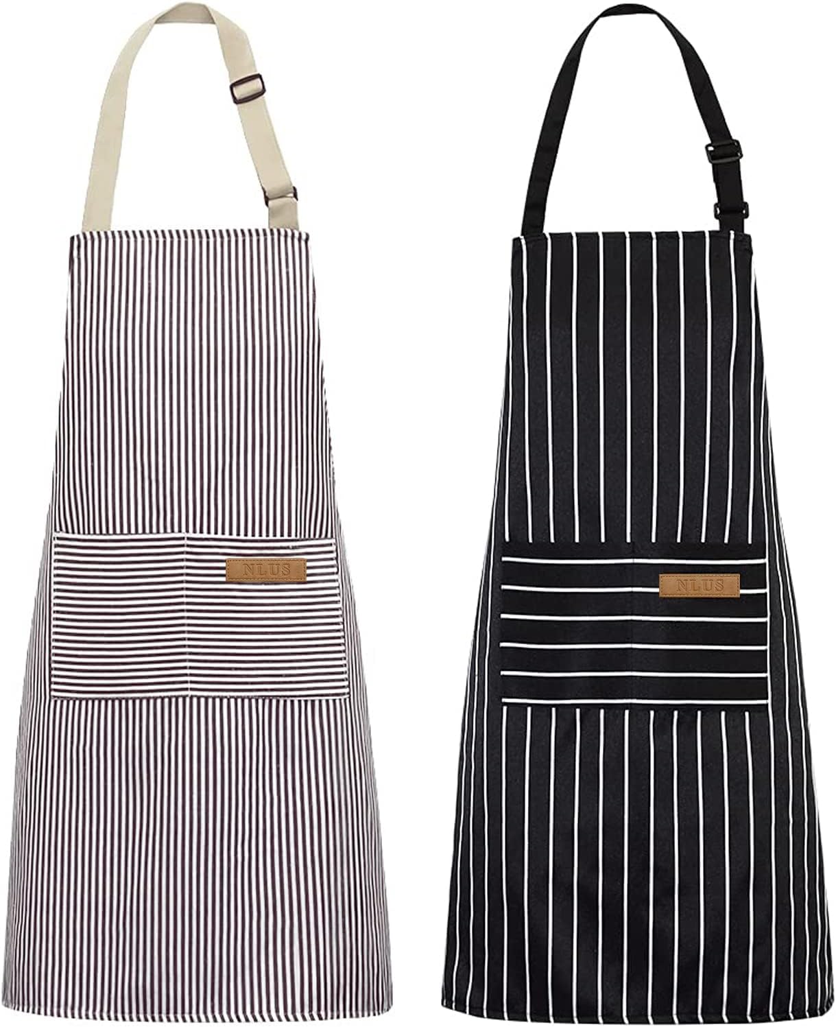 Paquete de 2 Delantales de Cocina con Bolsillos Ajustables (Rayas Negras/Marrones)