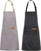 Paquete de 2 Delantales de Cocina con Bolsillos Ajustables (Rayas Negras/Marrones)