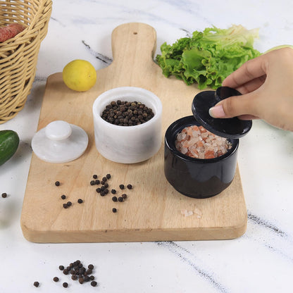 Salero de Mármol Blanco y Negro de 7,6 cm con Tapa