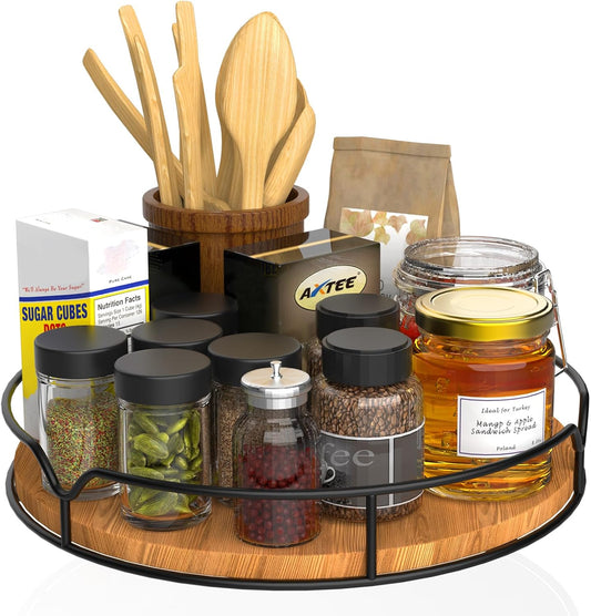 Organizador Giratorio de 23 cm - Madera de Pino Negro Carbonizado