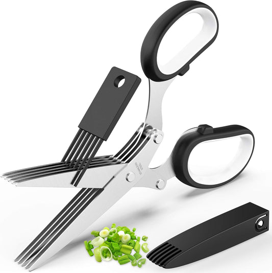 Tijeras para Hierbas de Cocina con 5 Cuchillas de Acero Inoxidable y Cubierta Protectora