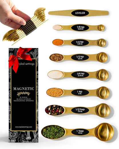 Juego de Cucharas Medidoras Magnéticas de Acero Inoxidable Doradas